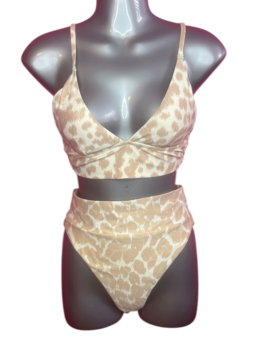Aerie Longline Triangle & High Cut Cheeky Bikini Cream/White Small